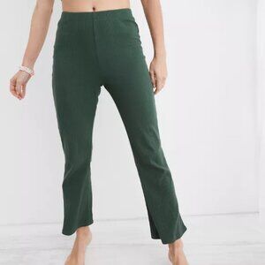Aerie High Waisted Crop Kick Flare Pull On Stretch Pants XL Green Ribbed Casual